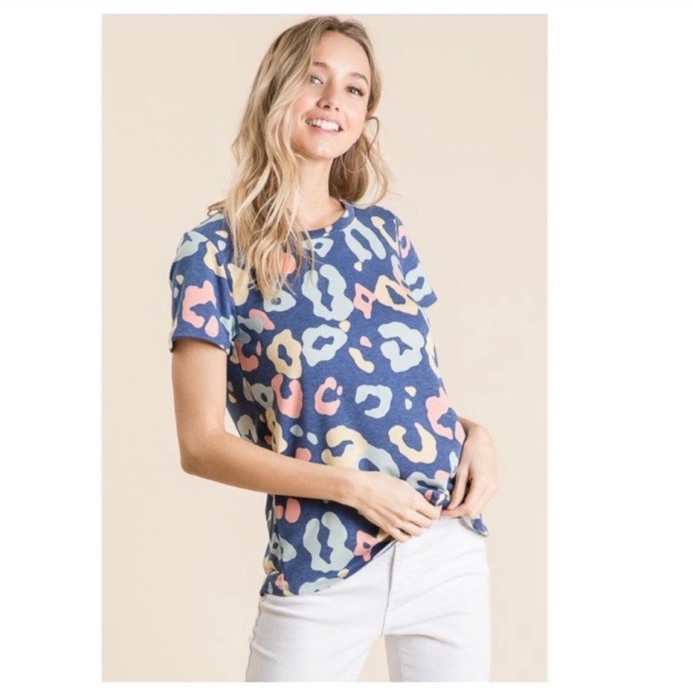 NWT Bombom Blue Animal Print Short Sleeve Tee - Picture 3 of 7